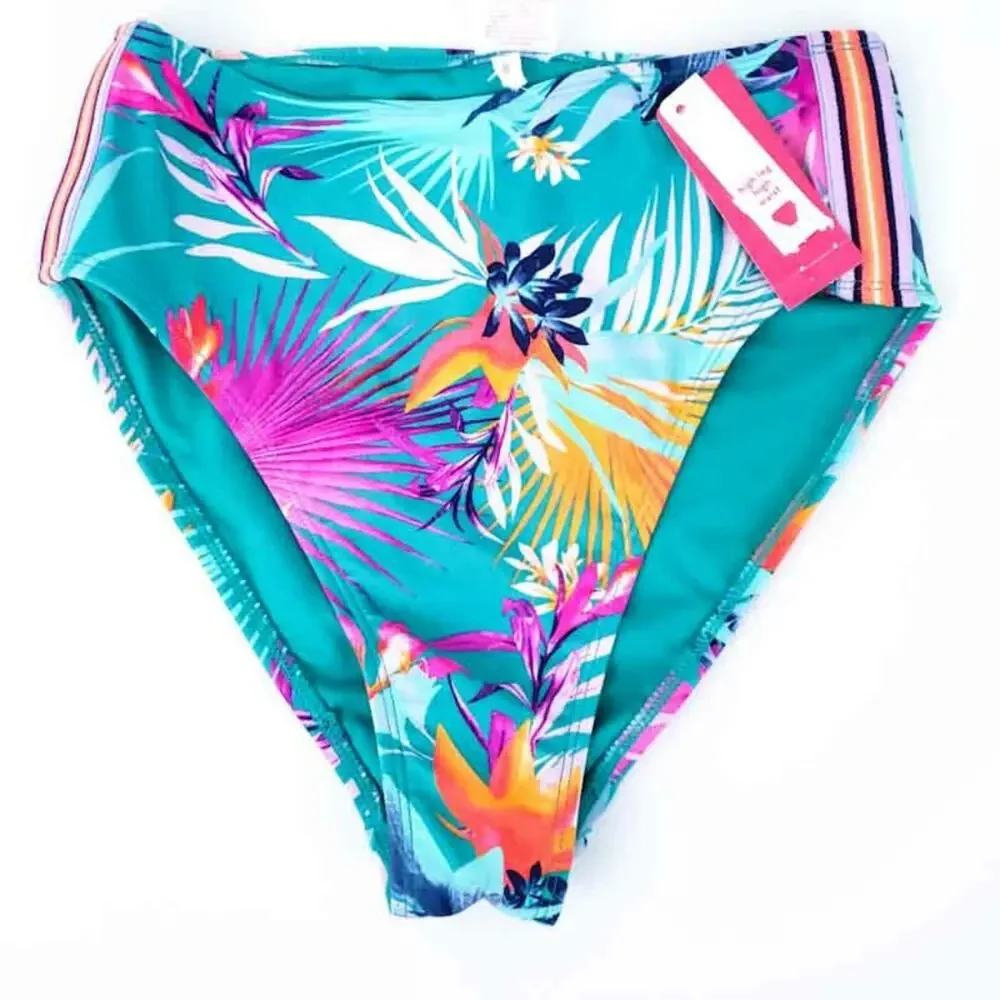 New Bikini Bottoms Floral High Leg, High Waist SMALL Swimsuit Bathing Suit
